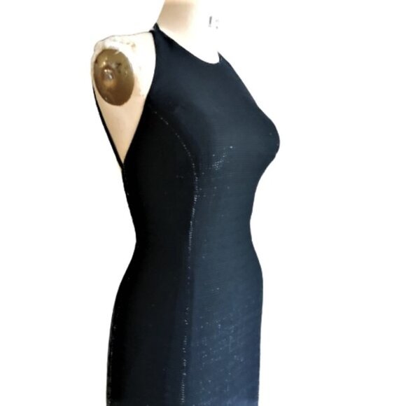 Vintage 90s black silver metallic dress great back - Picture 9 of 16